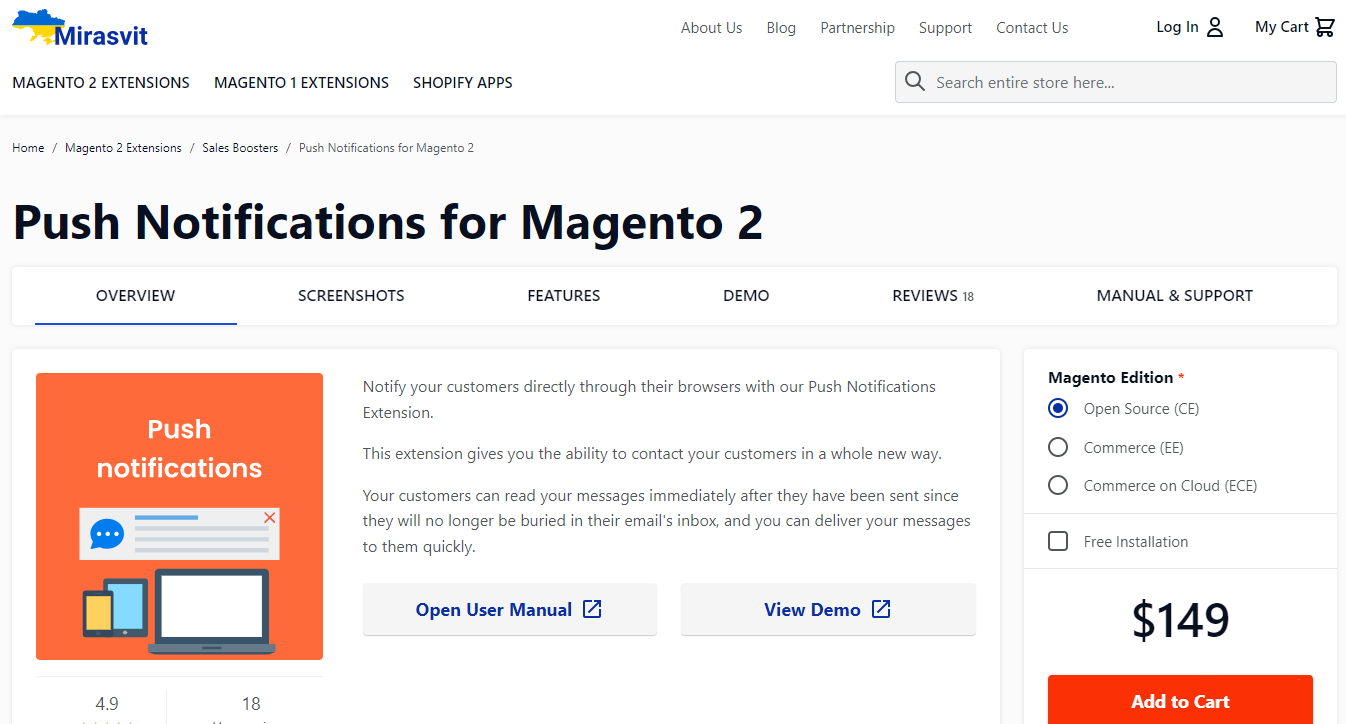 Push Notifications cho Magento bởi Mirasvit