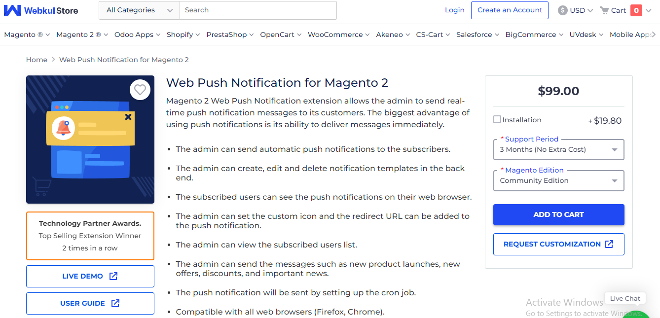 Push Notifications cho Magento bởi Webkul